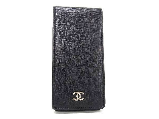 Chanel iPod Case CC Logo Black Caviar Leather Silver