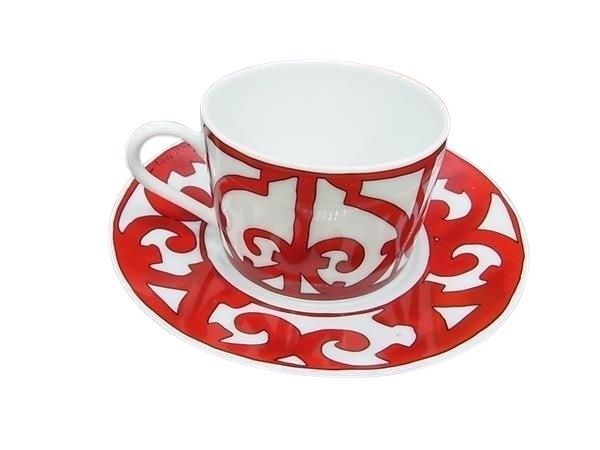Hermes Cup & Saucer Guadalquivir Red White Porcelain