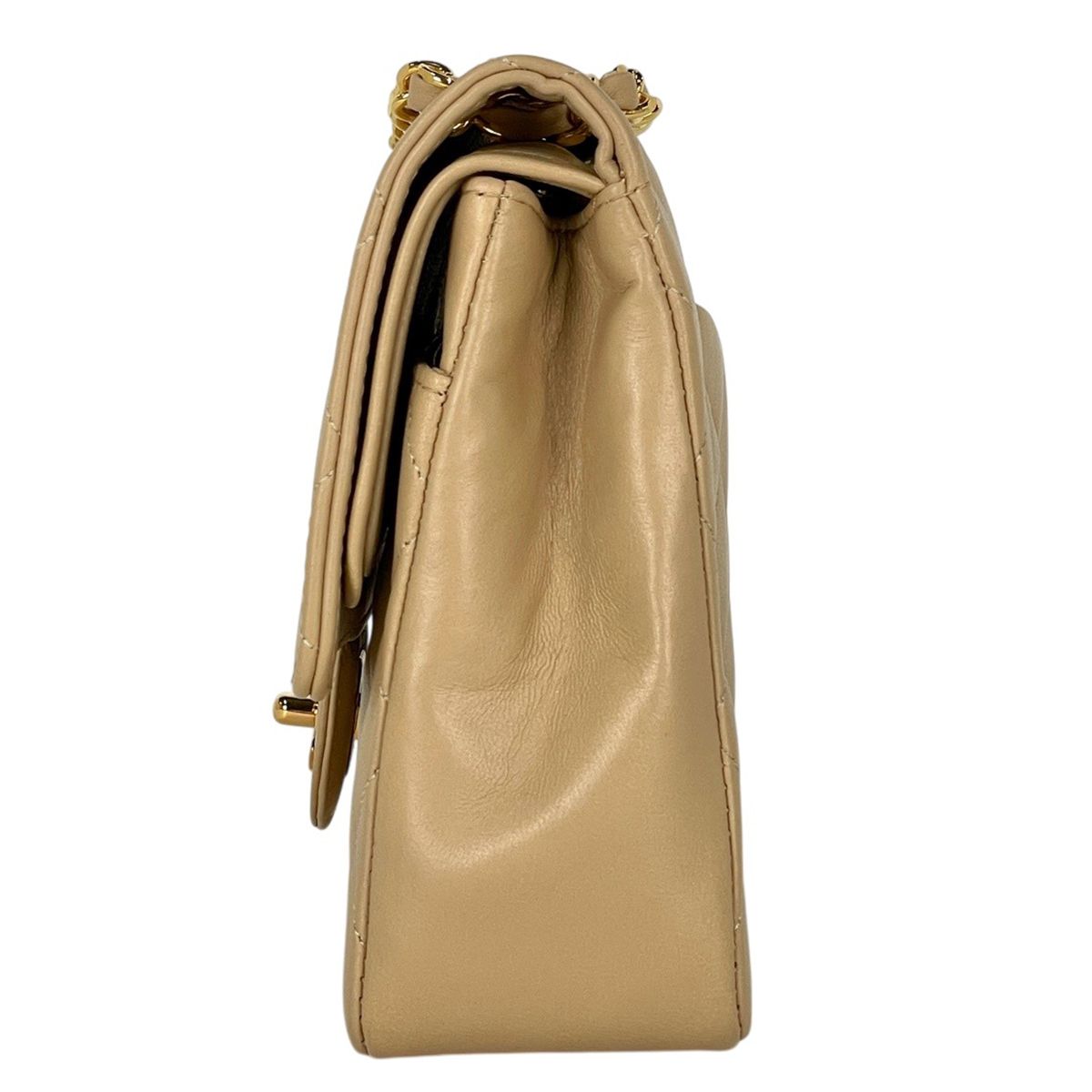 Chanel Junk Quilted Double Flap Chain Shoulder Bag CC Logo Leather Beige — view 2