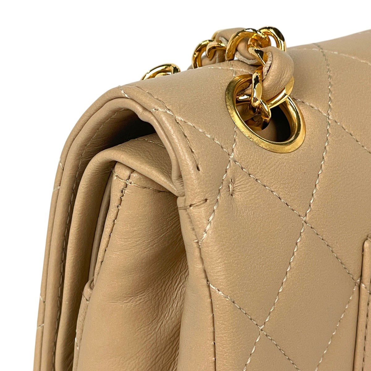 Chanel Junk Quilted Double Flap Chain Shoulder Bag CC Logo Leather Beige — view 7