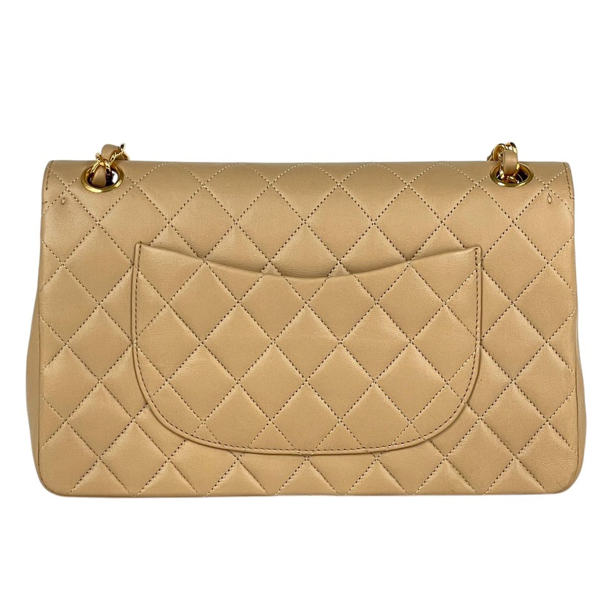 Chanel Junk Quilted Double Flap Chain Shoulder Bag CC Logo Leather Beige — view 3
