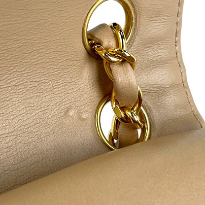 Chanel Junk Quilted Double Flap Chain Shoulder Bag CC Logo Leather Beige — view 9