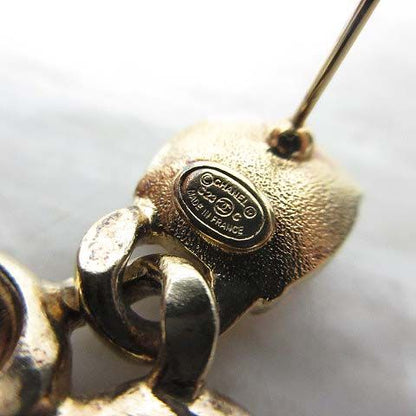 Chanel Earrings Heart CC Logo Line Stone Stud Gold Pink — view 8