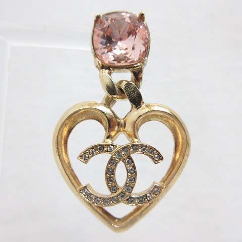 Chanel Earrings Heart CC Logo Line Stone Stud Gold Pink — view 4