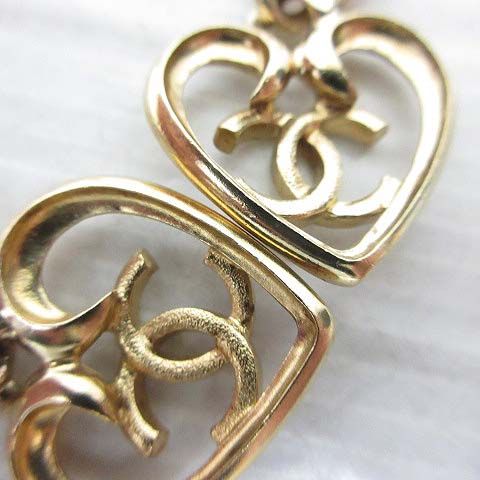 Chanel Earrings Heart CC Logo Line Stone Stud Gold Pink — view 6