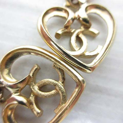 Chanel Earrings Heart CC Logo Line Stone Stud Gold Pink — view 6