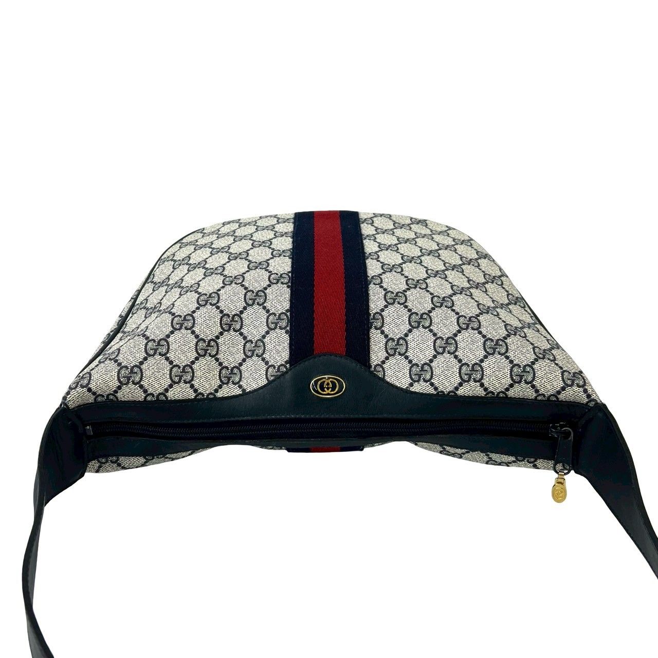 Gucci Vintage Sherry Line GG Logo Leather Shoulder Bag Navy — view 4