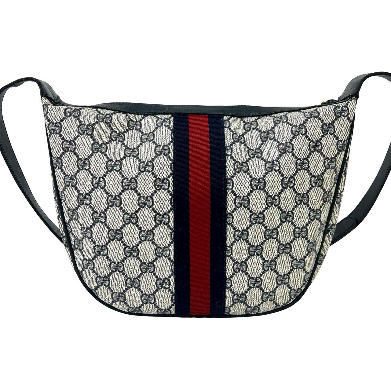 Gucci Vintage Sherry Line GG Logo Leather Shoulder Bag Navy — view 3