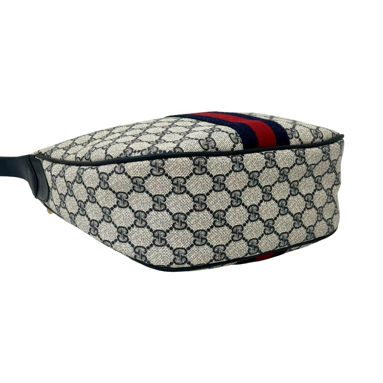 Gucci Vintage Sherry Line GG Logo Leather Shoulder Bag Navy — view 7