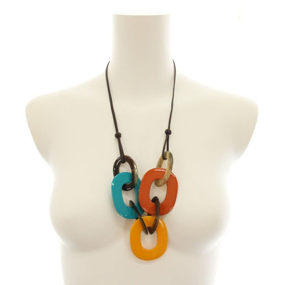 Hermes Karamba Necklace Pendant Buffalo Horn Lacquer Wood Blue Yellow Orange YT — view 7