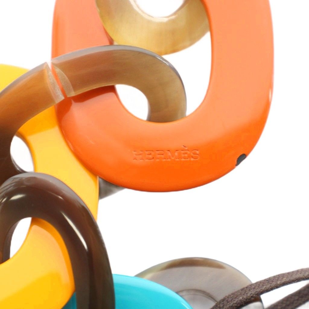 Hermes Karamba Necklace Pendant Buffalo Horn Lacquer Wood Blue Yellow Orange YT — view 5