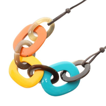 Hermes Karamba Necklace Pendant Buffalo Horn Lacquer Wood Blue Yellow Orange YT — view 3