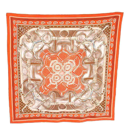 Hermes Carre 55 Apron D'or Yellow Gold Spurs Scarf Bandana Silk All Over