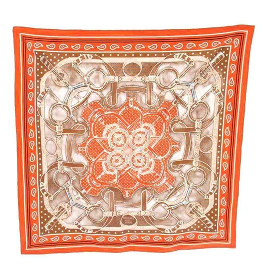 Hermes Carre 55 Apron D'or Yellow Gold Spurs Scarf Bandana Silk All Over