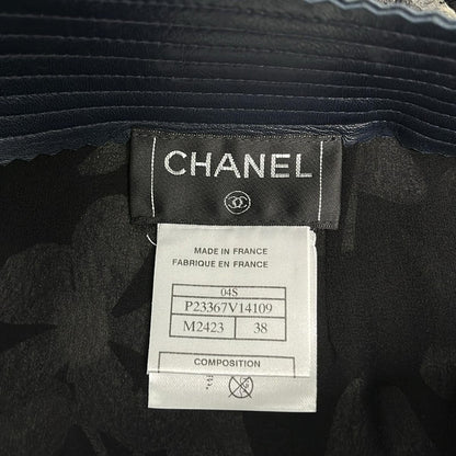 Chanel Skirt 38 M Black Ivory Dark Navy Silk Floral Frill CC Logo — view 3