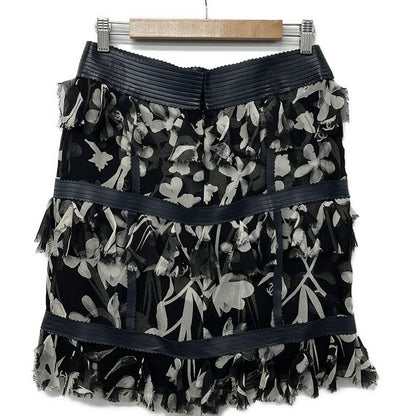 Chanel Skirt 38 M Black Ivory Dark Navy Silk Floral Frill CC Logo — view 2