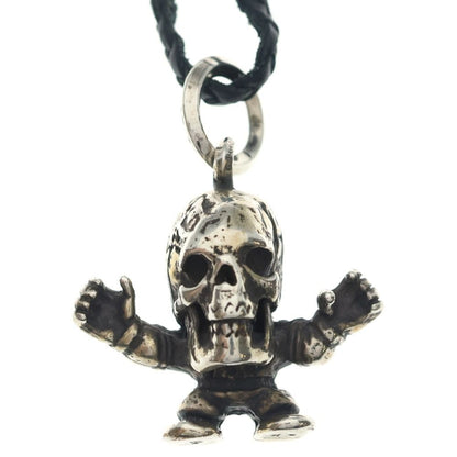 Chrome Hearts Leather Braid Foti Harris Teeter Scroll Blade Necklace Silver — view 3