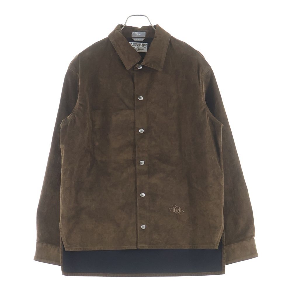 Dior Cactusjack Embroidered Velvet Oversize Long Sleeve Shirt Brown — view 2
