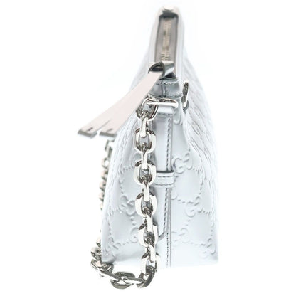 Gucci GG Emblem Small 2-Way Patent Leather Chain Shoulder Bag Silver — view 3