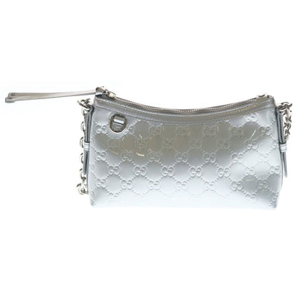 Gucci GG Emblem Small 2-Way Patent Leather Chain Shoulder Bag Silver