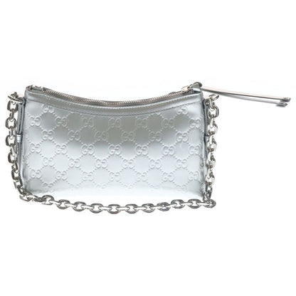 Gucci GG Emblem Small 2-Way Patent Leather Chain Shoulder Bag Silver — view 2