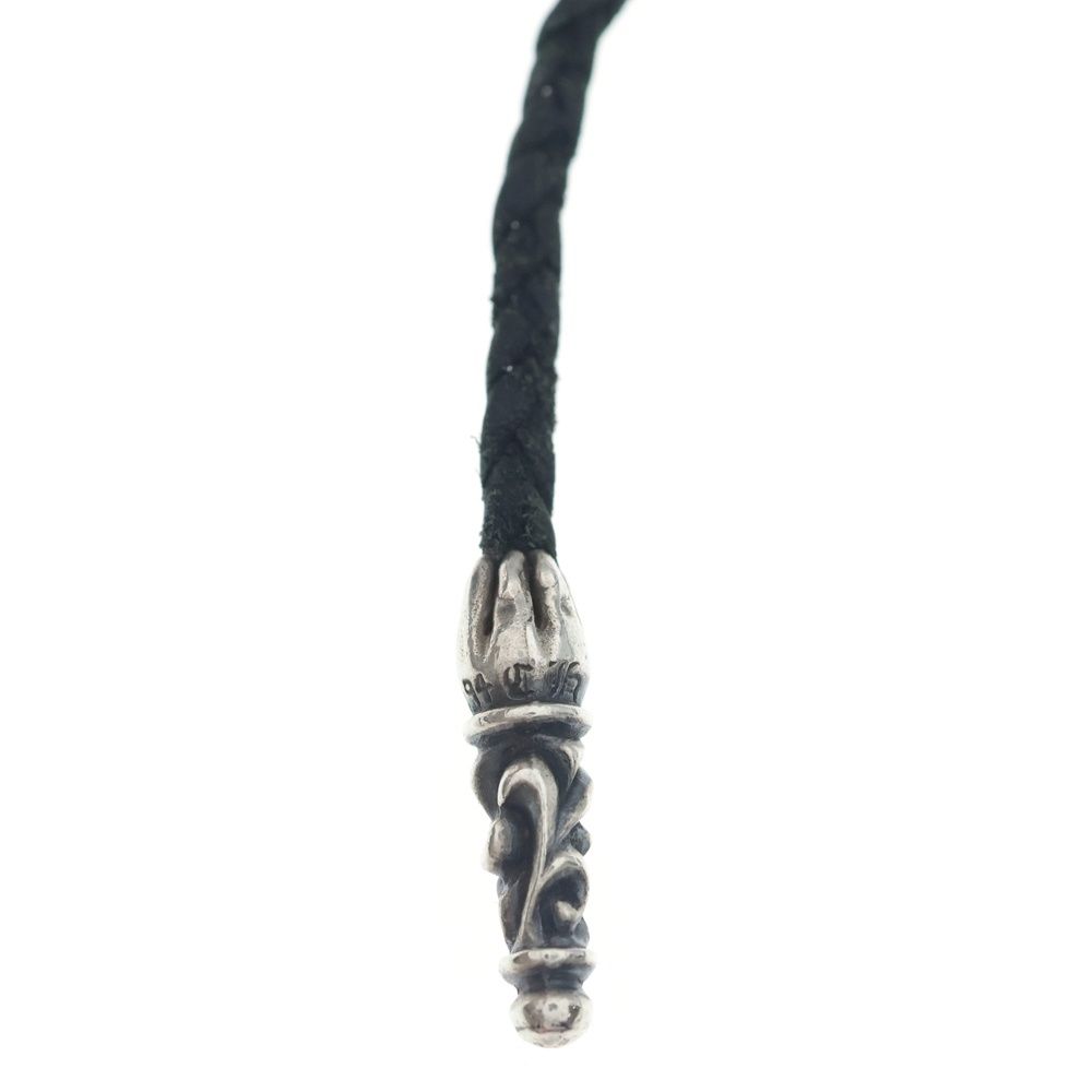 Chrome Hearts Leather Braid Scroll Necklace Black Silver — view 4