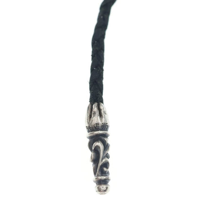 Chrome Hearts Leather Braid Scroll Necklace Black Silver — view 4
