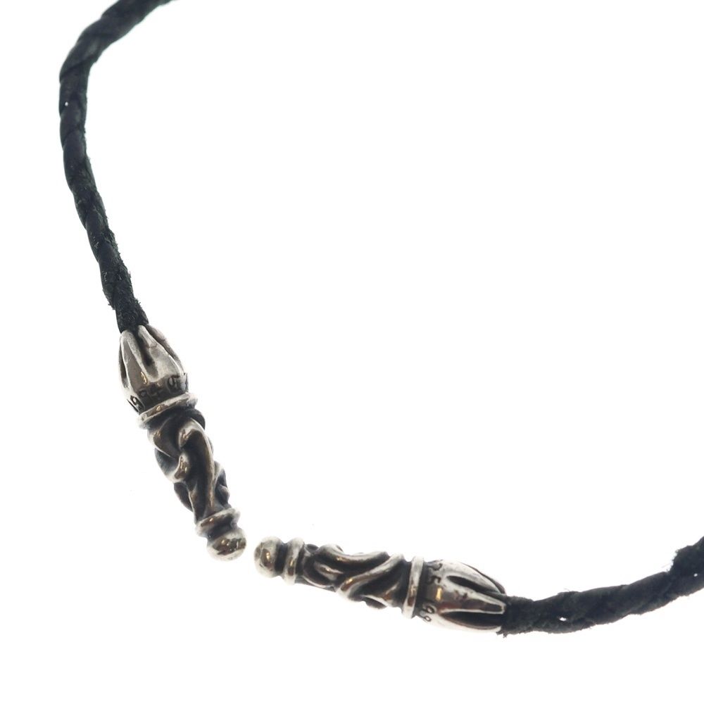 Chrome Hearts Leather Braid Scroll Necklace Black Silver