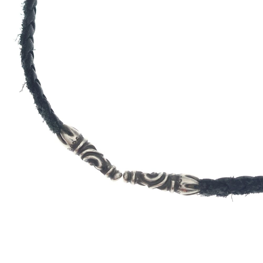 Chrome Hearts Leather Braid Scroll Necklace Black Silver