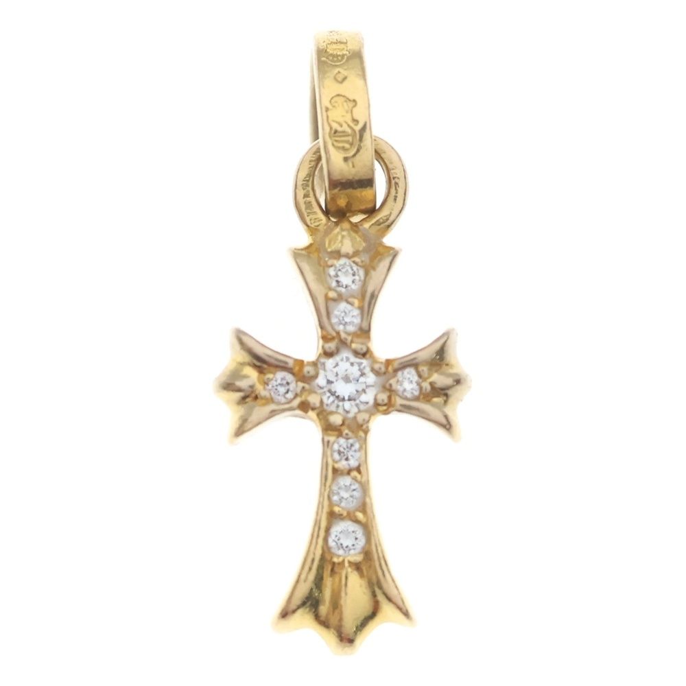 Chrome Hearts 22k Crs Baby Fat P Dia Fat Cross Pave Diamond Pendant Top Gold