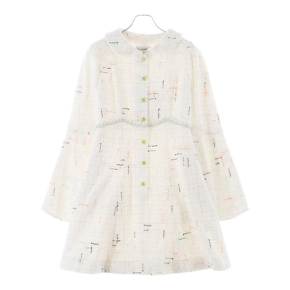 Chanel 24c Multicolor Tweed Sequin Round Collar Long Sleeve Dress White