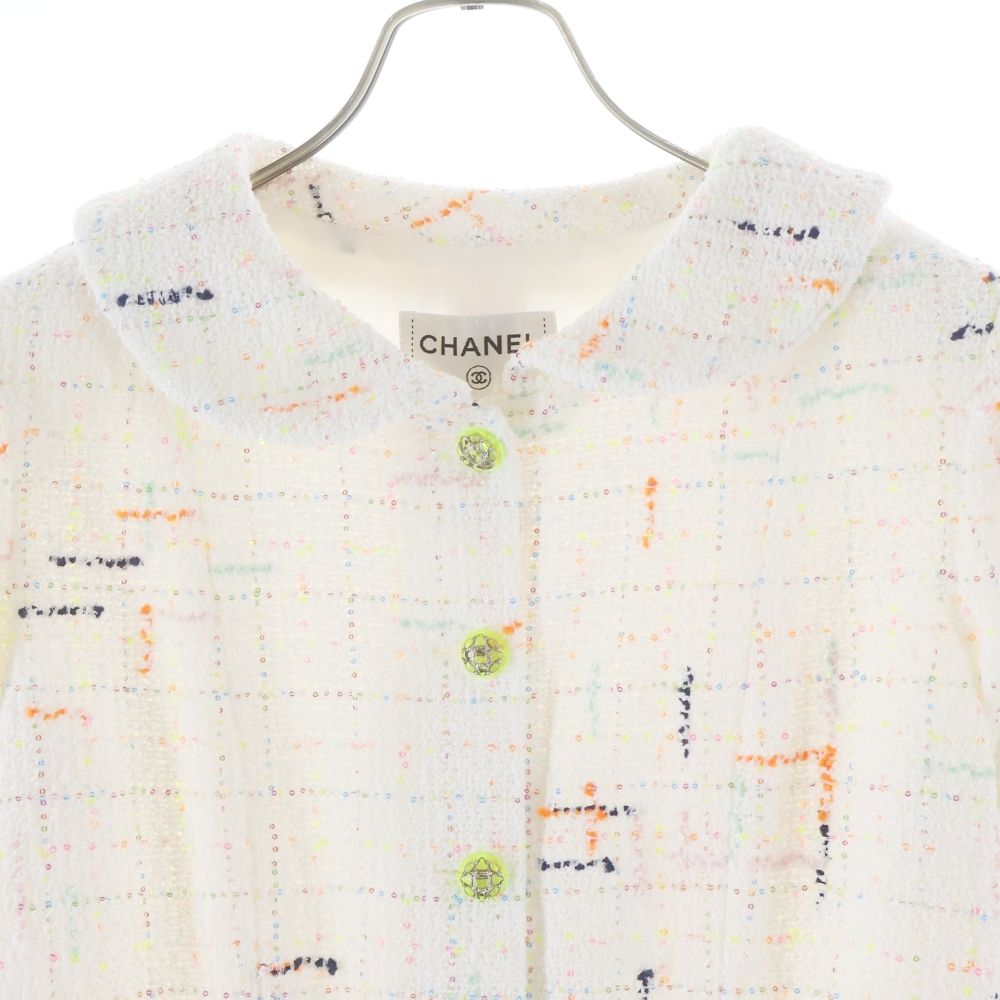 Chanel 24c Multicolor Tweed Sequin Round Collar Long Sleeve Dress White — view 3