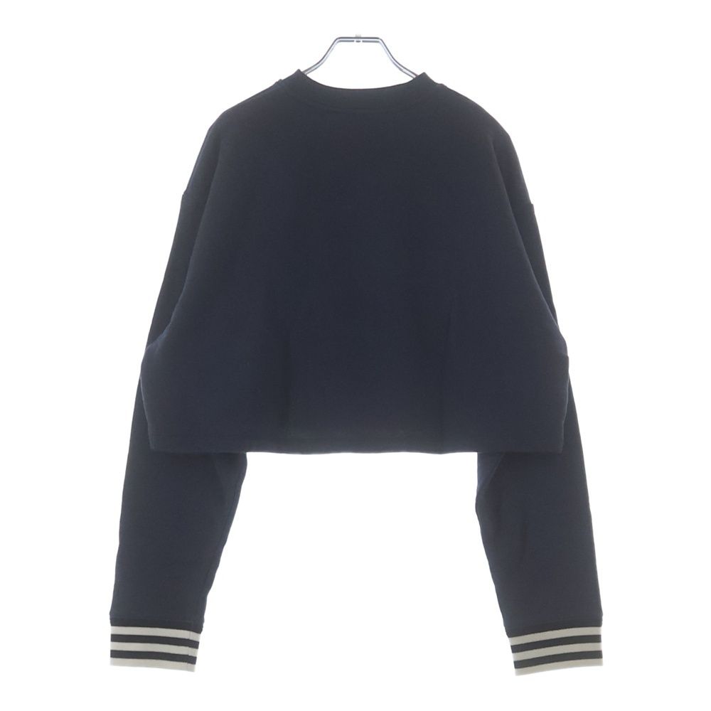 Prada Logo Embroidery Striped Rib Cropped Sweatshirt Navy — view 2