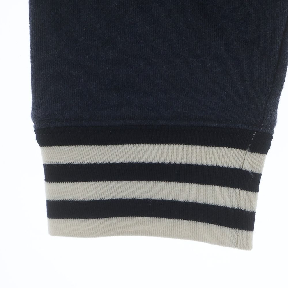 Prada Logo Embroidery Striped Rib Cropped Sweatshirt Navy — view 5