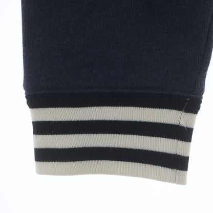 Prada Logo Embroidery Striped Rib Cropped Sweatshirt Navy — view 5