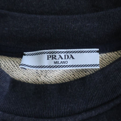 Prada Logo Embroidery Striped Rib Cropped Sweatshirt Navy — view 6