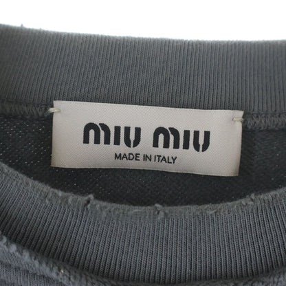 Miu Miu Cutoff Distressed Finished Piece Dyed Logo Short Length Sweatshirt Gray — view 6