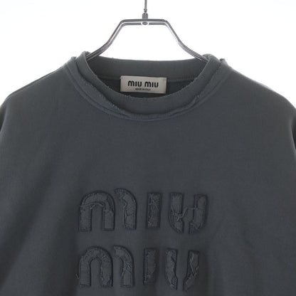 Miu Miu Cutoff Distressed Finished Piece Dyed Logo Short Length Sweatshirt Gray — view 3