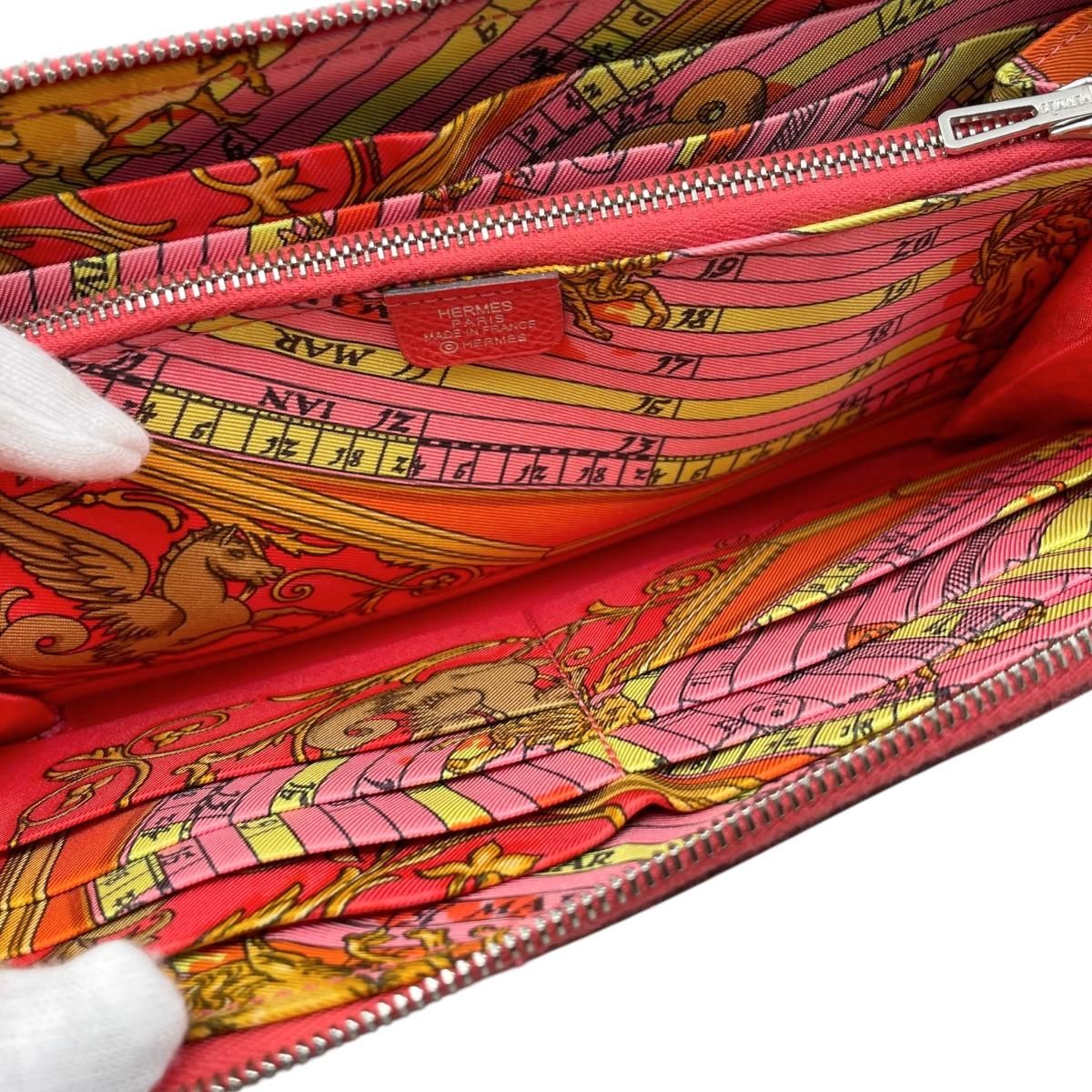 Hermes Wallet Azap Silk in Long Veau Pink Yellow Silver — view 9