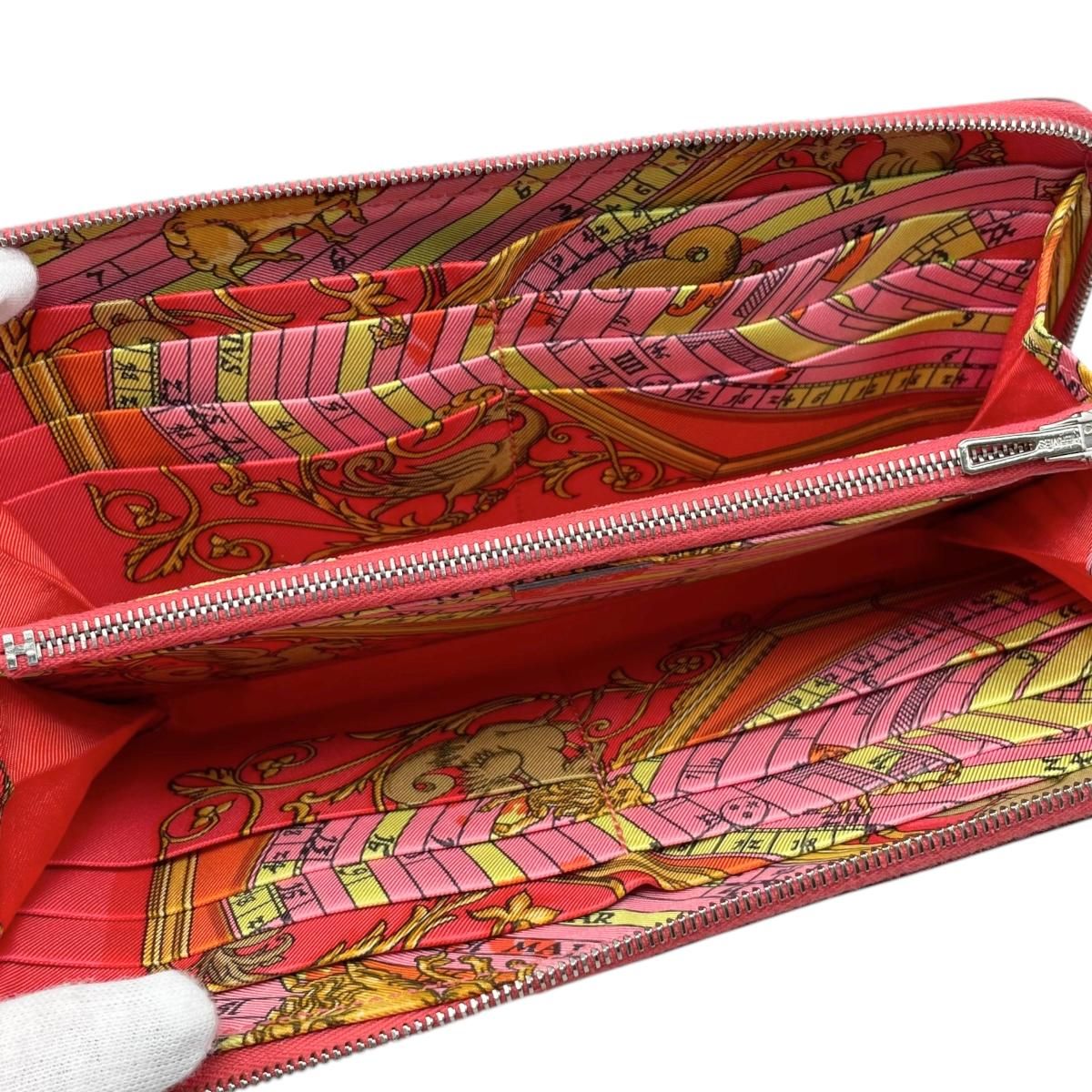 Hermes Wallet Azap Silk in Long Veau Pink Yellow Silver — view 8