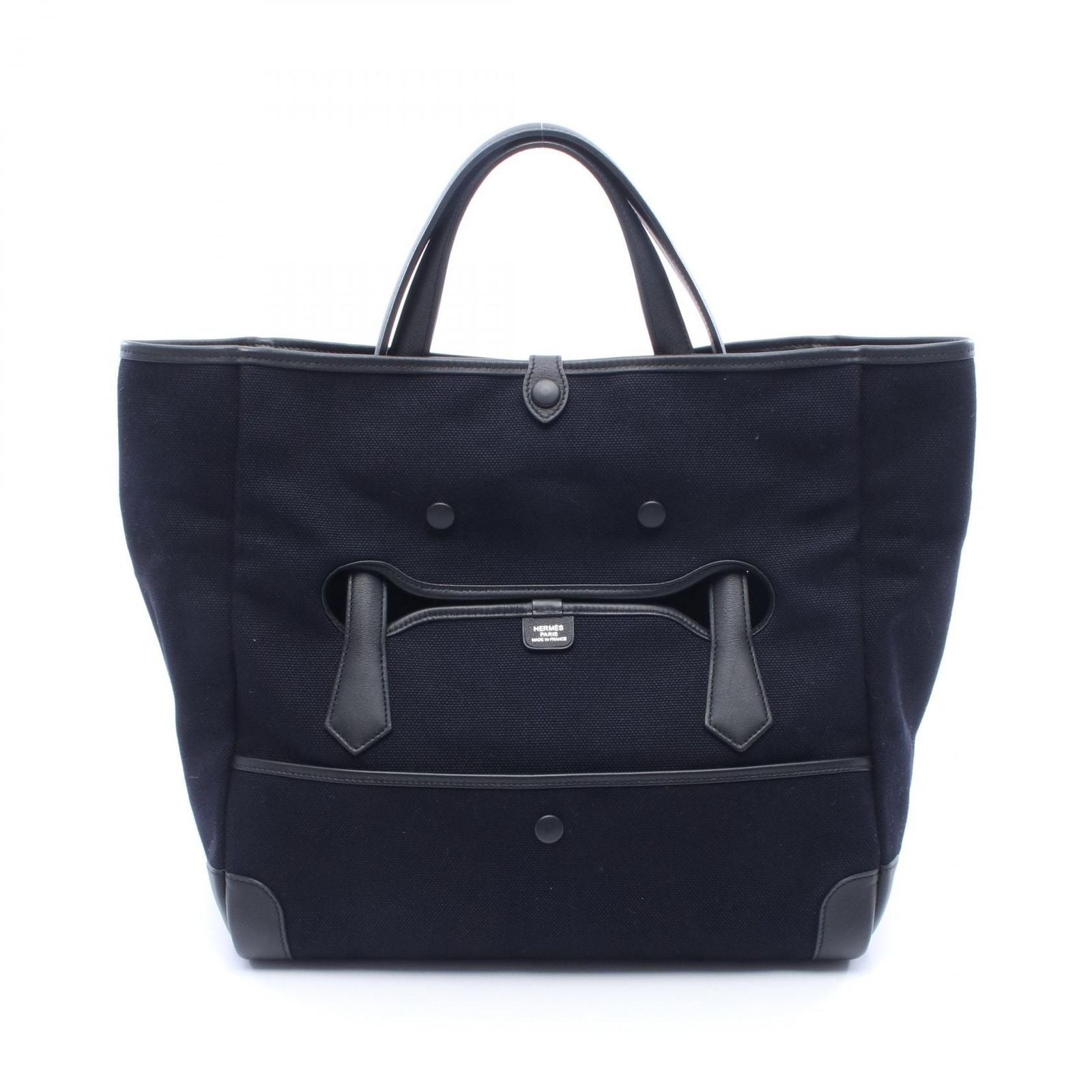 Hermes Tote Passpass 35 Marine Black Canvas Leather