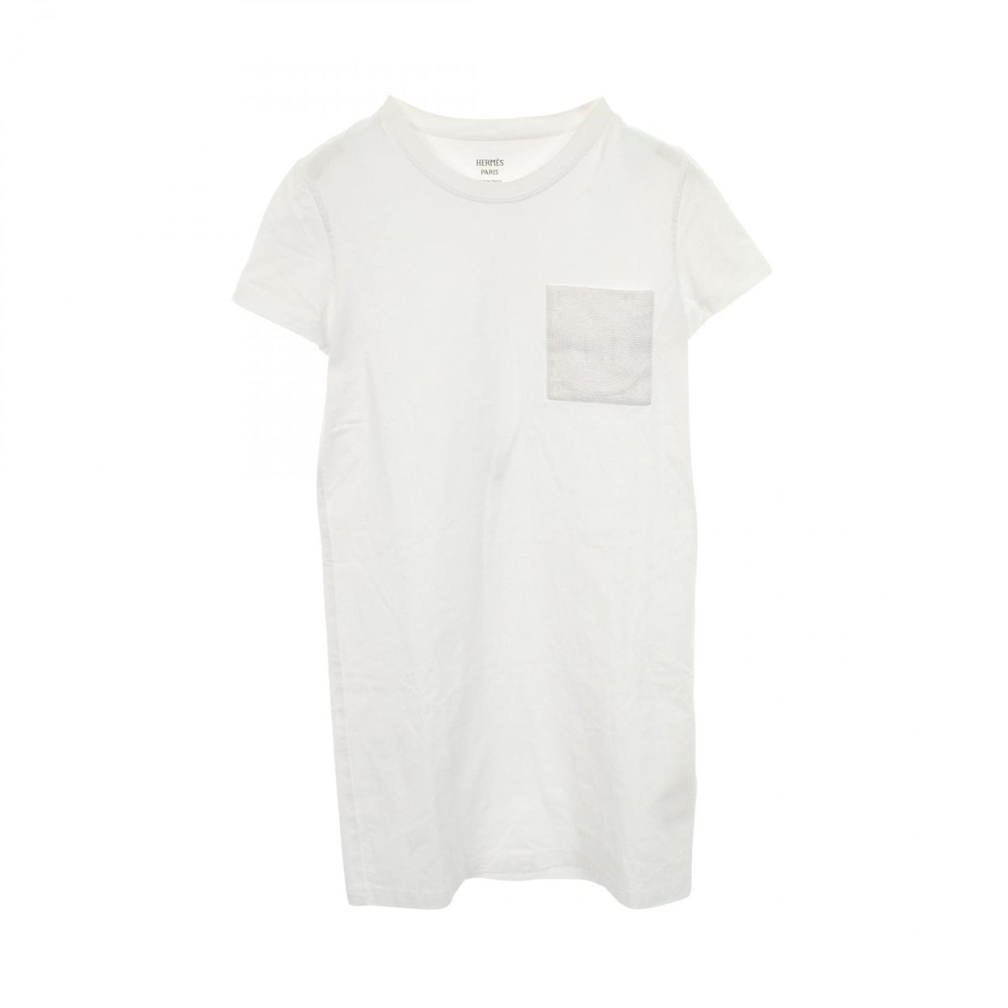 Hermes Dress Mosaic Embroidered Pocket Crew Neck Cotton