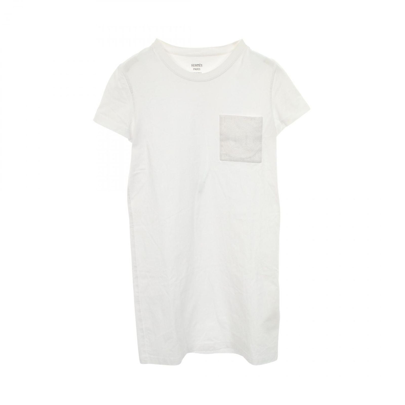 Hermes Dress Mosaic Embroidered Pocket Crew Neck Cotton