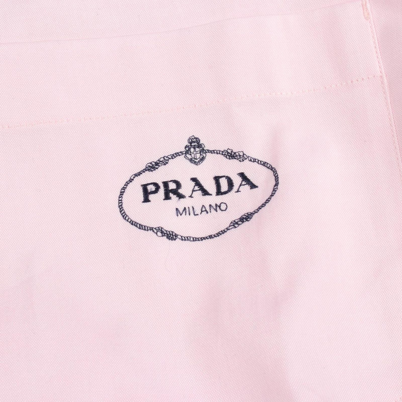 Prada Logo Embroidery Long Sleeve Pink Cotton Shirt — view 6