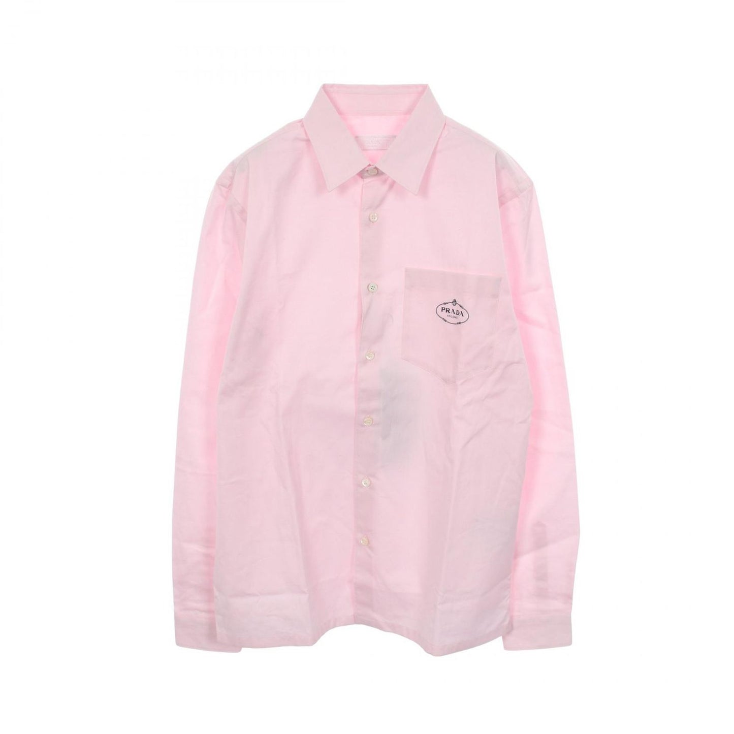 Prada Logo Embroidery Long Sleeve Pink Cotton Shirt