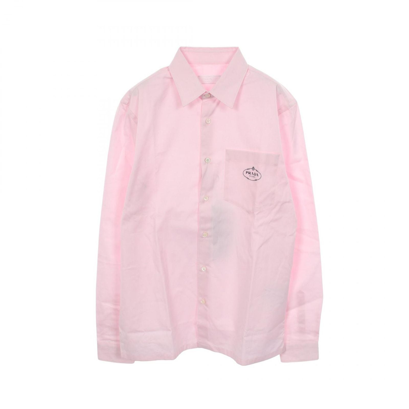 Prada Logo Embroidery Long Sleeve Pink Cotton Shirt