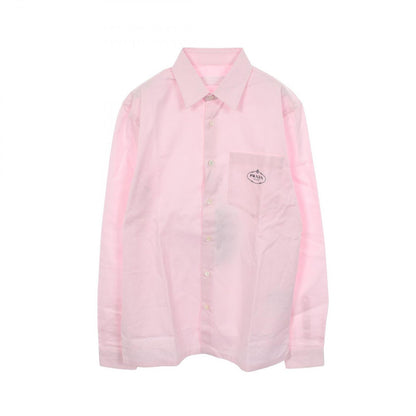 Prada Logo Embroidery Long Sleeve Pink Cotton Shirt