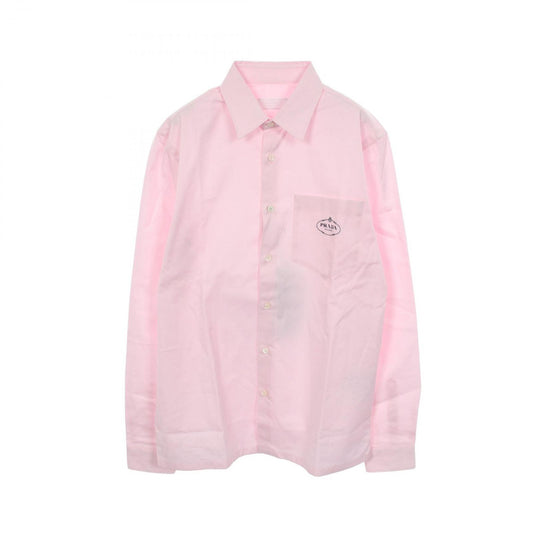 Prada Logo Embroidery Long Sleeve Pink Cotton Shirt