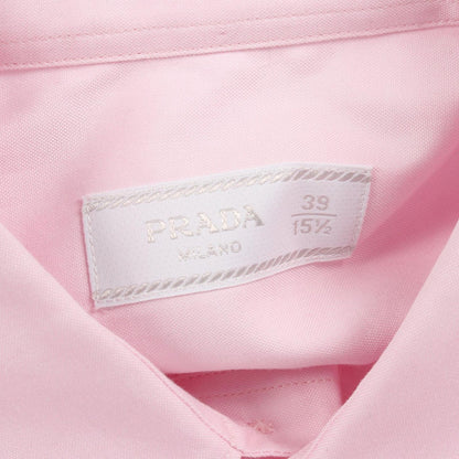 Prada Logo Embroidery Long Sleeve Pink Cotton Shirt — view 3