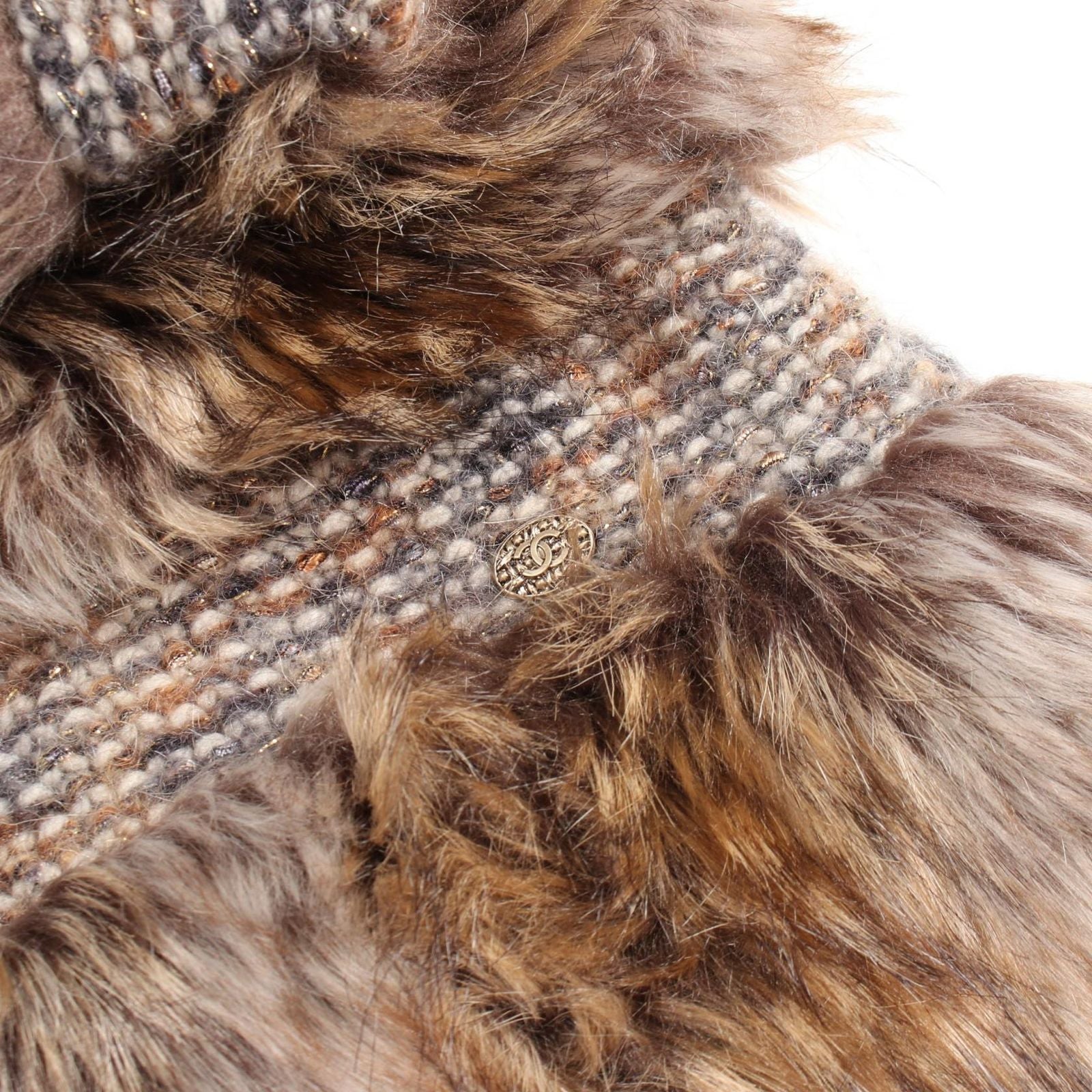 Chanel CC Logo Button Fur Jacket Brown Cashmere — view 7